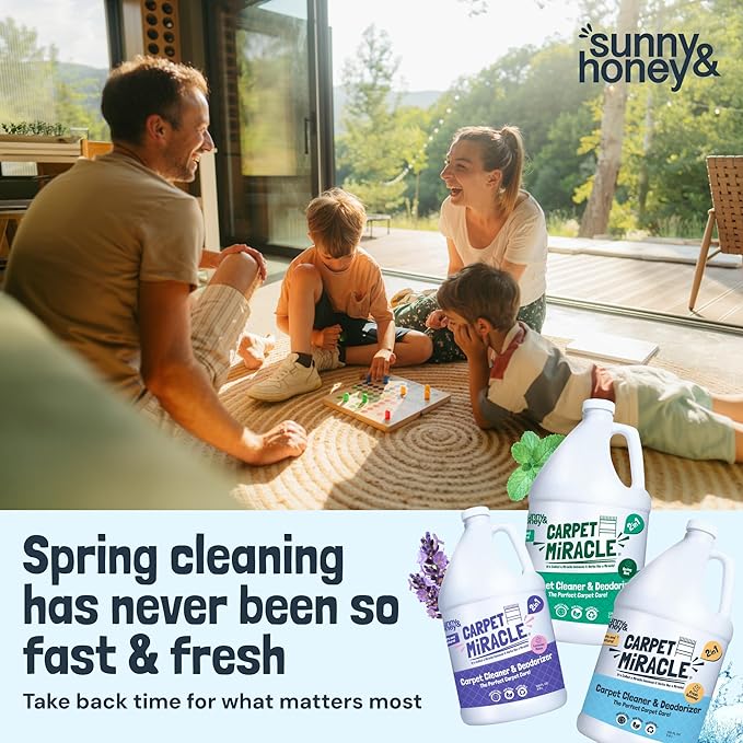 Sunny & Honey Carpet Cleaner Solution - 32 Fl Oz, Fresh Summer Scent - Rug Shampoo & Upholstery Cleaning Solution - Pet Odor Eliminator & Pet Stain Remover