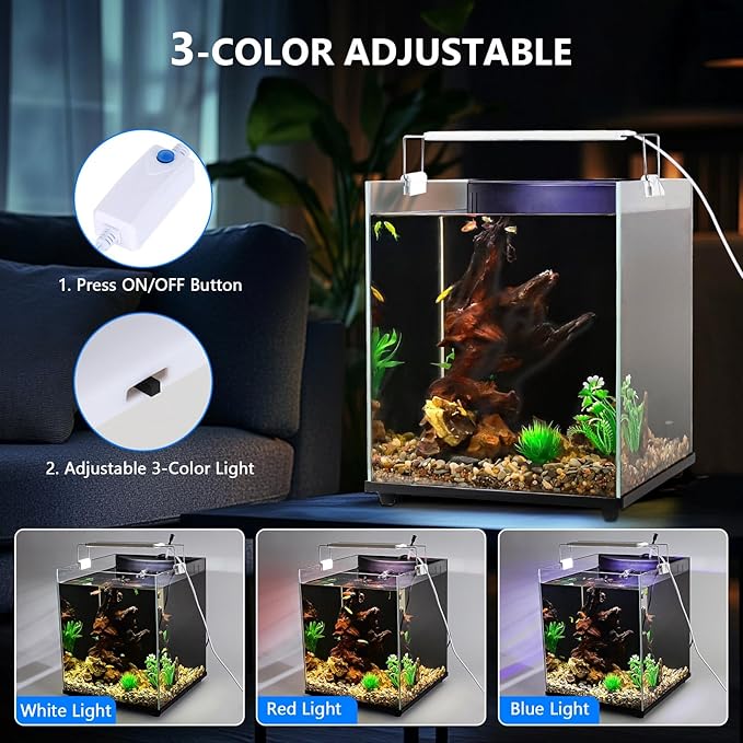 fishkeeper 6.5 Gallon Fish Tank Starter Kit, Small Aquarium with Filter and Adjustable 3 Color Lighting Self Cleaning Fish Bowl Rimless Aquarium for Beginners (Freshwater Fish Tank)