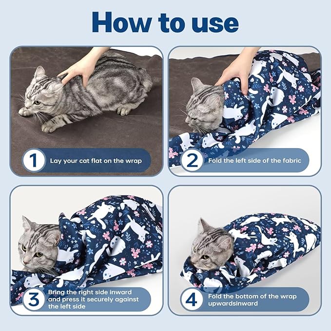 Paw Legend 27.6" Cat Wrap for Grooming Cat Wrap for Cutting Nails Cat Restraint for Nail Clipping Self Adhesive Blanket Restraint Cloth for Cats Within 15lbs