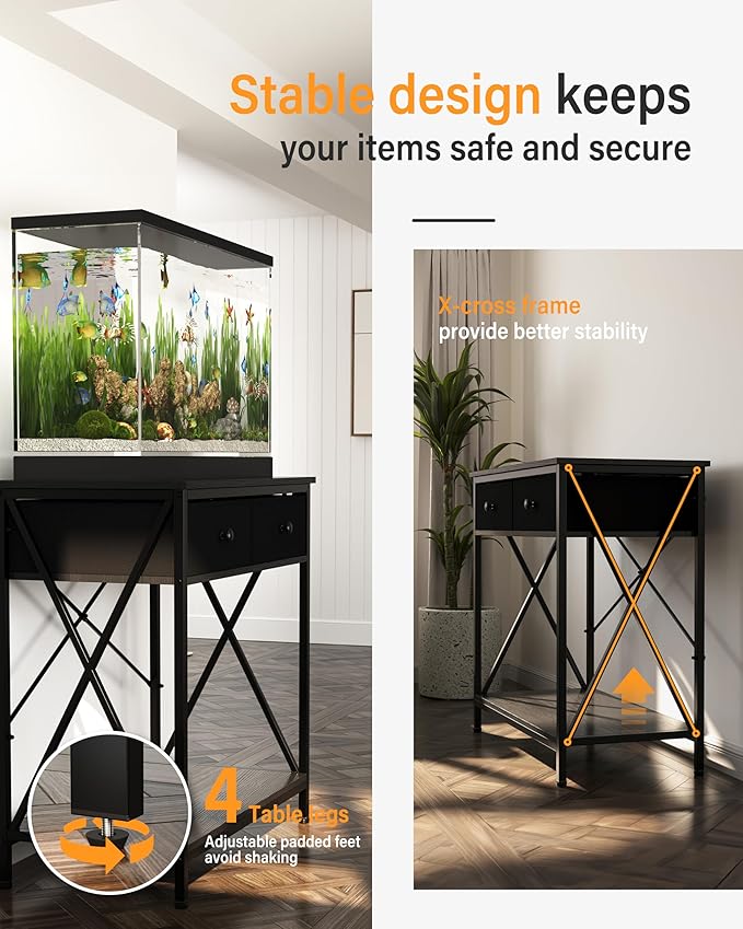 Fish Tank Stand 29 Gallon: Sturdy Aquarium Stand with Accessories Storage - Metal Fish Tank Table for 20-29 Gallon Reptile Breeder Turtle Terrarium - 30.7"x16.5" Weight Capacity 330 lbs