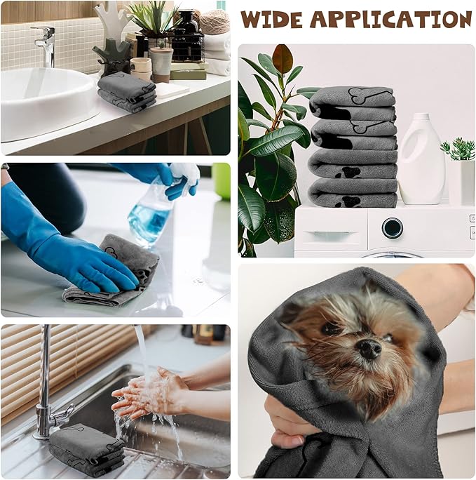 Chumia 4 Pcs Dog Towels for Drying Dog Puppy Bulk Microfiber Absorbent Paw Towel Pet Bathing Supplies Quick Drying for Medium Cats Pets Shower(24 x 40 Inch,Gray)