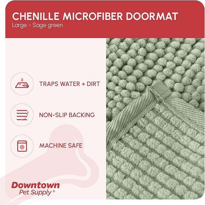 My Doggy Place Microfiber Dog Mat for Muddy Paws, 36" x 26" Sage - Absorbent and Quick-Drying Dog Paw Cleaning Mat, Washer and Dryer Safe - Non-Slip Rubber Backed Dog Floor Mat, Large