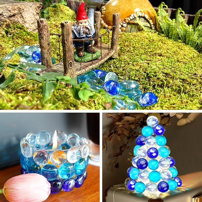 5LB Blue Mix Flat Glass Marbles for Vases, Mancala Stones Gemstone Beads Vase Filler Decorative Glass Pebbles for Fish Tank, DIY Crafts, Aquarium Decor Rocks