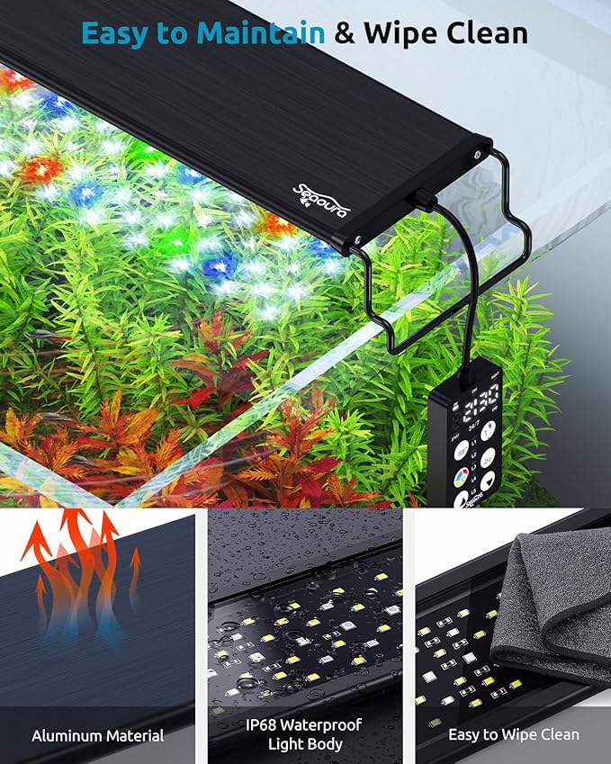 LED Aquarium Light, 24/7 Custom Timer, Power-Off Memory,7-Row LED 12-18in Full Spectrum Fish Tank Light, 8 Colors, 20 Brightness, Day&Night Cycle, Adjustable Mount for Freshwater Plant Growth