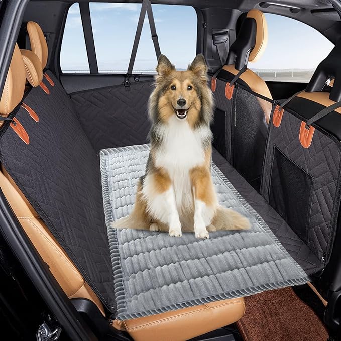 VClife Dog Car Seat Cover for Backseat Extender, Anti Slip Dog Bed Mat Travel Blanket, Pet Friendly Backseat Cover for Cars, SUVs, Small Trucks, Back Seat Extender Protector (Light Gray, 59"×27.6")