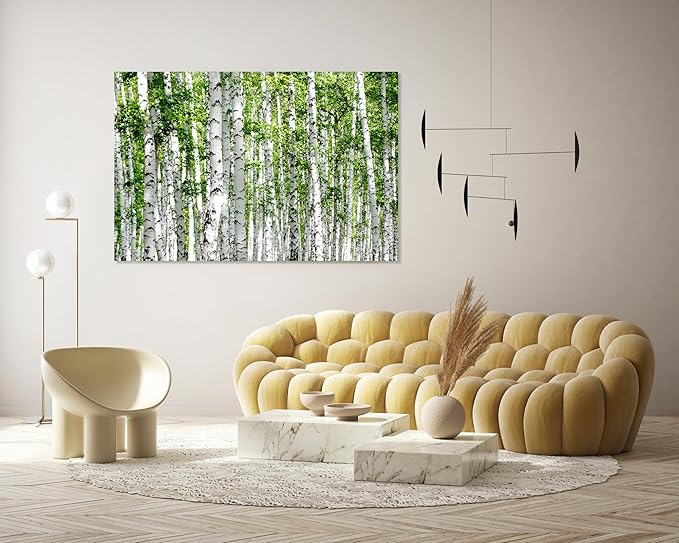 Nature Wall Art Prints - Ocean Forest Mountain Lake Canvas Landscapes - Small to Extra Large Living Room Bedroom Kitchen Bathroom Décor (Green Brich Trees, 31L" x 47W")