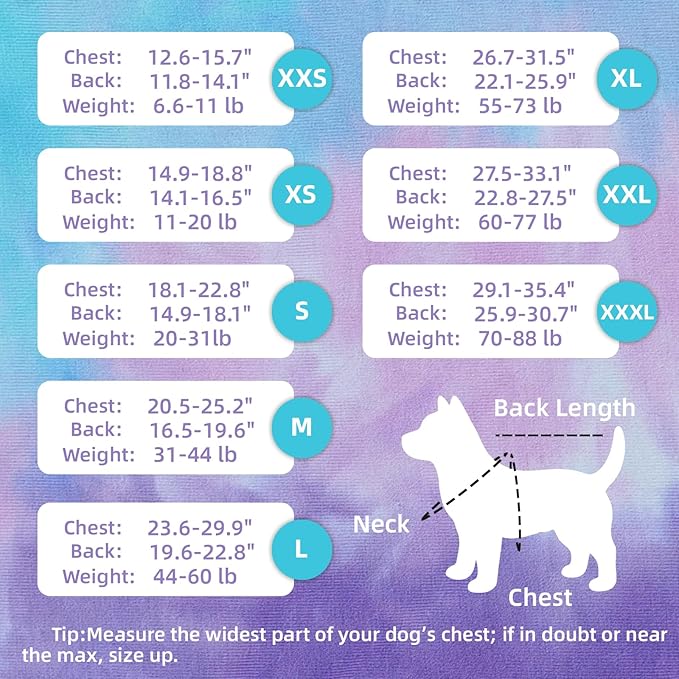 Breathable Dog Recovery Suit for Male/Female, Tie Dye Purple Dog Onesie for Abdominal Wounds, Cone E-Collar Alternative After Surgery to Anti-Licking, Professional Surgery Suit for Dogs Small