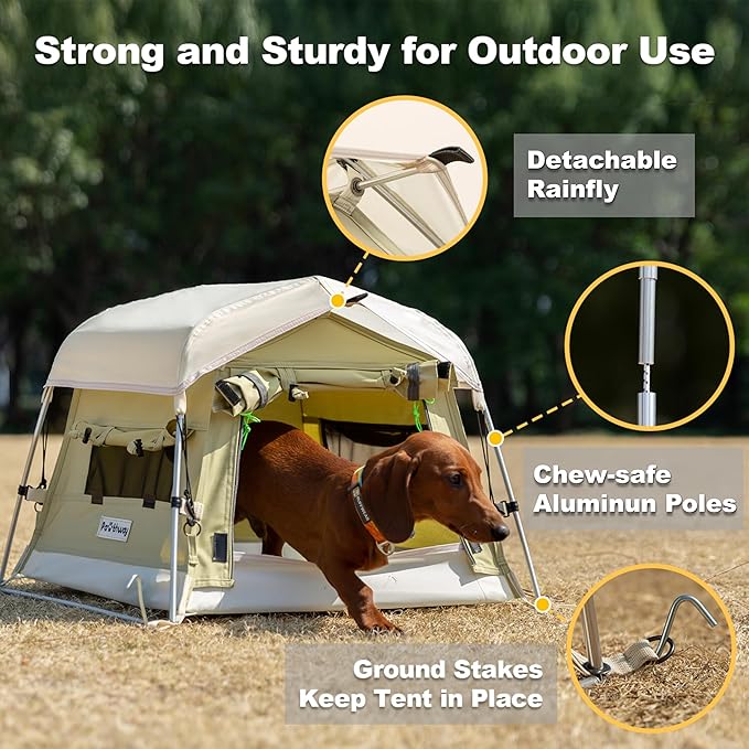 Dog Tent Cotton Fabric, Aluminum Poles and Camping Mat, Outdoor Weatherproof, Dog House Outdoor, Breathable with 2 Side Windows, Portable and Collapsible (Green, Small)