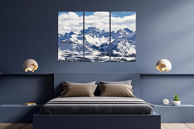 Nature Wall Art Prints - Ocean Forest Mountain Lake Canvas Landscapes - Small to Extra Large Living Room Bedroom Kitchen Bathroom Décor (Snowy Mountains Landscape, 31L" x 47W" - 3 Panels)