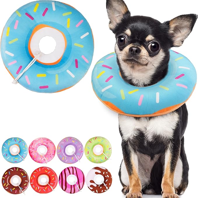 Cat Cone Collar Soft, Cute Cat Donut Collar After Surgery, Adjustable Kitten Recovery Cones to Stop Licking, Lightweight Neck Elizabethan Collars for Cats Kittens (Blue, Large)