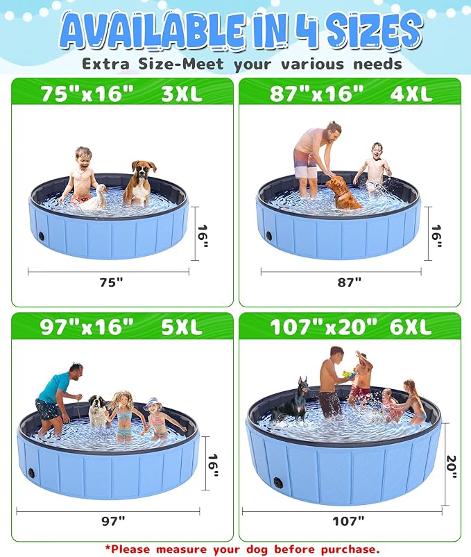 Oversize Dog Pool 75"x 16", Hyperzoo Foldable Dog Swimming Pool, Hard Plastic PVC Leakproof Doggie Wading Collapsible Pet Bathing Tub for Puppy Small Medium Large Dogs and Kids, Blue