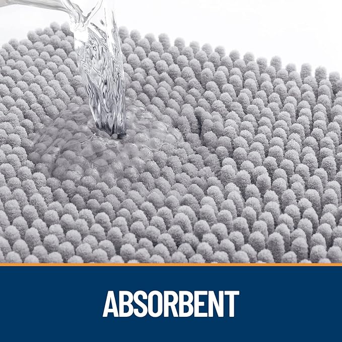 OLANLY Dog Door Mat for Muddy Paws 70x24, Absorbs Moisture and Dirt, Absorbent Non-Slip Washable Doormat, Quick Dry Chenille Mud Mat for Dogs, Entry Indoor Entryway Carpet for Inside Floor, Light Grey