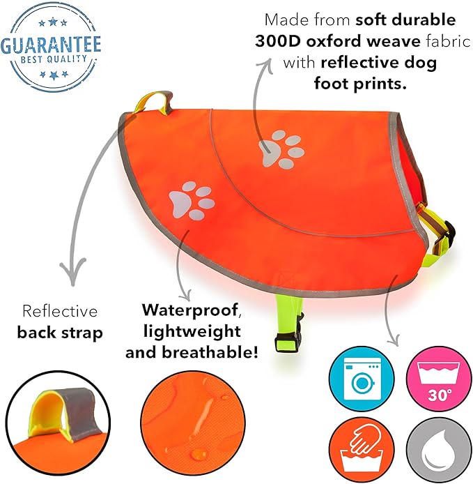 Dog Reflective Vest - Comfortable Jacket Safety Hunting, High Visibility for Dogs with Elastic Straps and Clasp Closure- Orange,X- Large