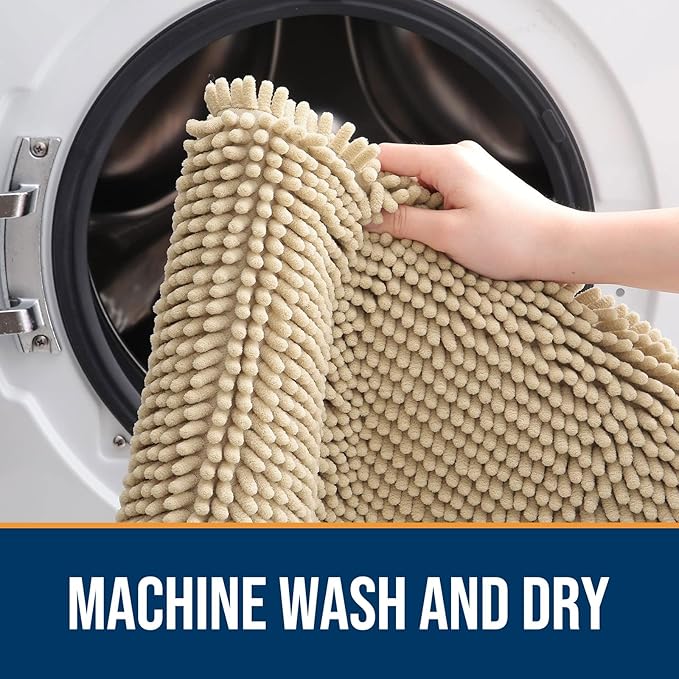 OLANLY Dog Door Mat Set 4-Piece 24x16, Absorbs Moisture and Dirt, Absorbent Non-Slip Washable Doormat, Quick Dry Chenille Mud Mat for Dogs, Entry Indoor Entryway Carpet for Inside Floor, Beige