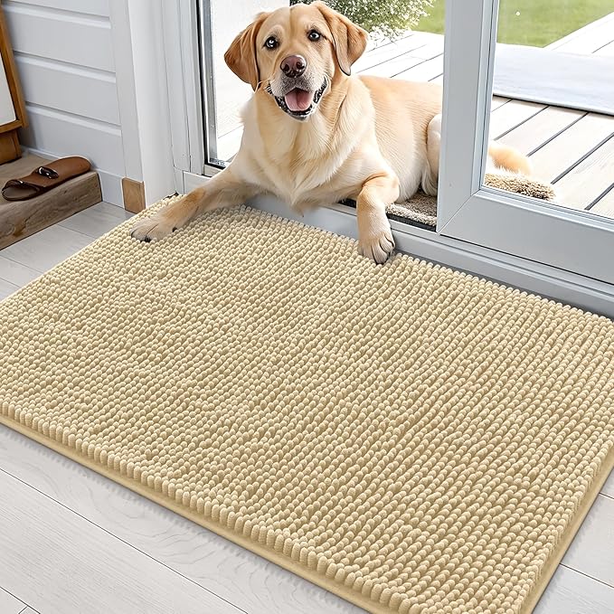 OLANLY Dog Door Mat for Muddy Paws 36x24, Absorbs Moisture and Dirt, Absorbent Non-Slip Washable Doormat, Quick Dry Chenille Mud Mat for Dogs, Entry Indoor Entryway Carpet for Inside Floor, Sand