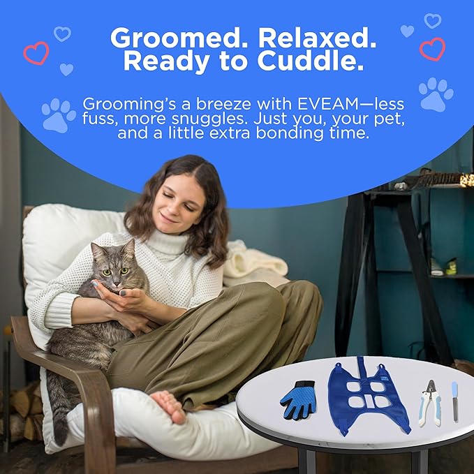 Pet Grooming Hammock for Cats & Small Dogs – Nail Clipping Kit with Sling, Clippers, File, Glove, Straps & Carabiners – Ideal for Trimming & Ear Cleaning – [S/XS] (Blue, Small)