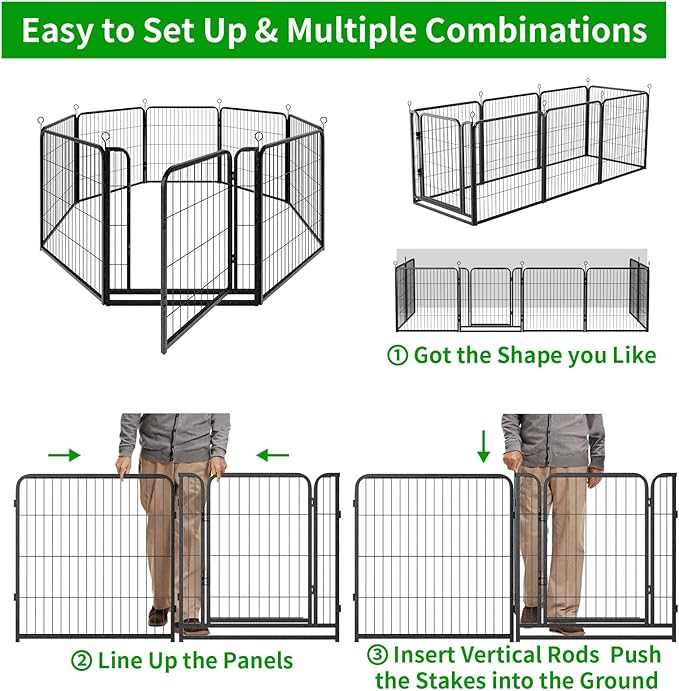 Dog Playpen Outdoor Extra Wide 8 Panels Heavy Duty Dog Fence 32" Height Anti-Rust with Doors Portable for RV Camping Yard, Total 21FT, 35 Sq.ft, Snowy Black