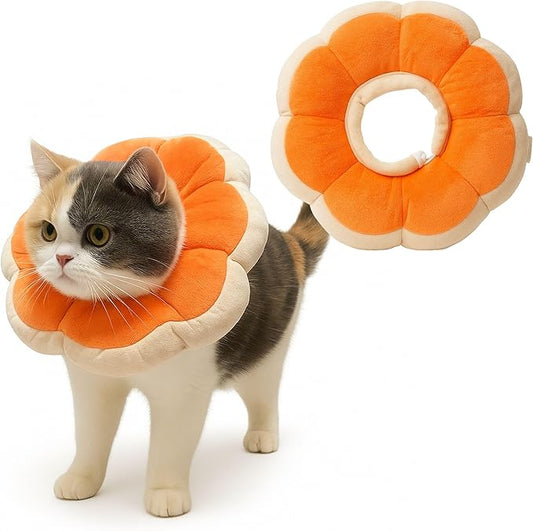 Adjustable Comfy Flower Style Elizabeth Collar for Cats Puppies Soft Recovery Cone Pet Protective Neck Collar (Orange, Samll)