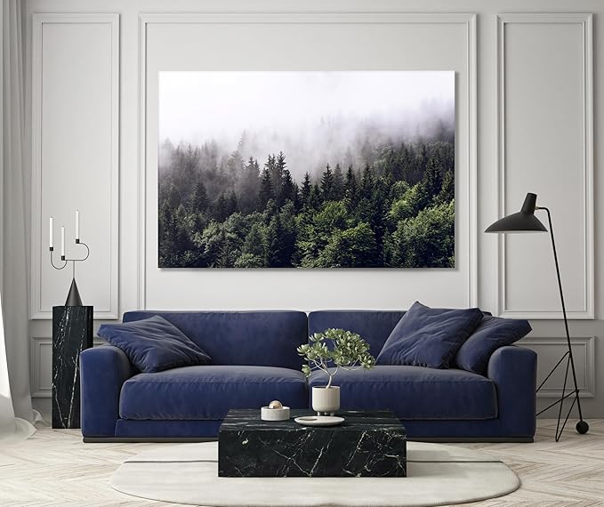 Nature Wall Art Prints - Ocean Forest Mountain Lake Canvas Landscapes - Small to Extra Large Living Room Bedroom Kitchen Bathroom Décor (Foggy Pine Forest, 20L" x 30W")