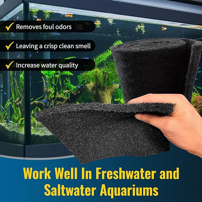 Aquarium Carbon Pad - Cut to Fit Carbon Infused Filter Pad Media for Clean & Clear Fish Tank and Ponds (Carbon filter, 10.5" x 36")