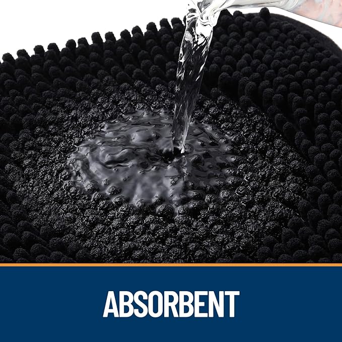 OLANLY Dog Door Mat for Muddy Paws 59x32, Absorbs Moisture and Dirt, Absorbent Non-Slip Washable Doormat, Quick Dry Chenille Mud Mat for Dogs, Entry Indoor Entryway Carpet for Inside Floor, Black