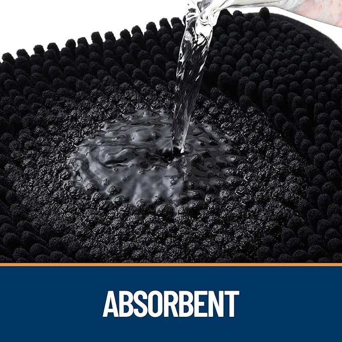 OLANLY Dog Door Mat for Muddy Paws 36x24, Absorbs Moisture and Dirt, Absorbent Non-Slip Washable Doormat, Quick Dry Chenille Mud Mat for Dogs, Entry Indoor Entryway Carpet for Inside Floor, Black