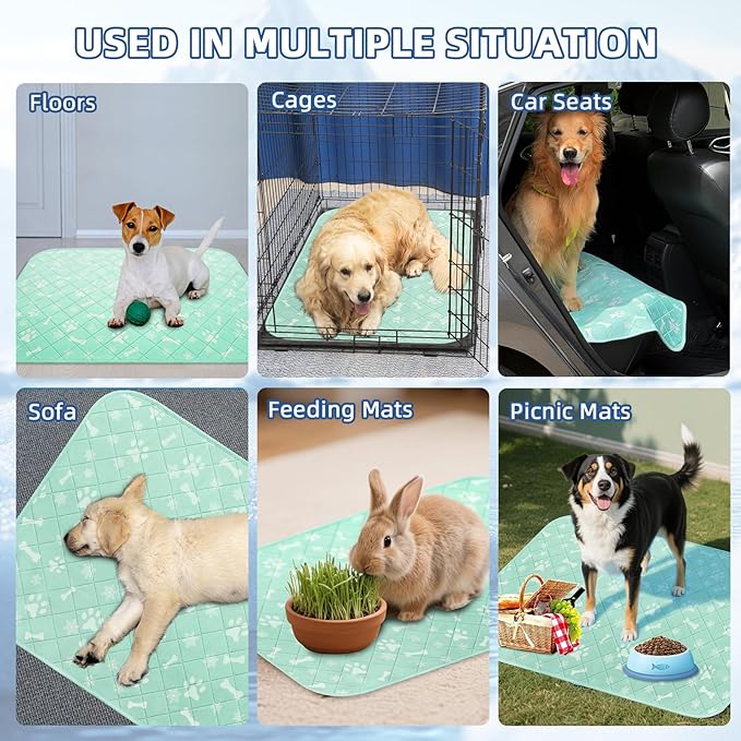 Homimp Self-Cooling Mat for Dogs, 4 Pack Washable Cooling Mat&Sleeping Pad, Reusable Waterproof Dog Pee Pads, Non-Toxic, Non-Slip Potty Pads Ideal for Home, Travel & Crates, Kennel in Summer, 24"x36"