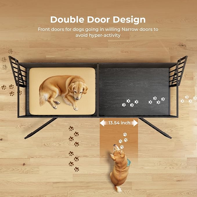 78 Inch Dog Cage Furniture for 2 Large/Medium Dogs with Removable Divider, Extra Large Double Doors Dog Kennel, XXL Thick Wooden Dog cage Furniture, Durable and Sturdy, Dark Grey