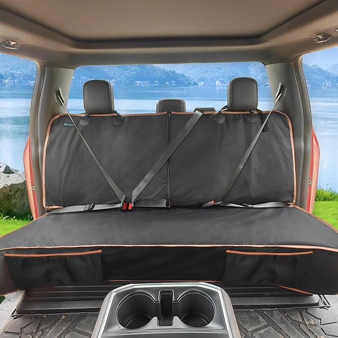 Dog Car Seat Cover for Back Seat, Waterproof PU Leather Bench Seat Covers for Trucks Ford F 150/Ram 1500/Chevy Silverado/GMC Covers, Non-Slip Back seat Pet Cover for Dogs in Car, Easy to Use and Clean