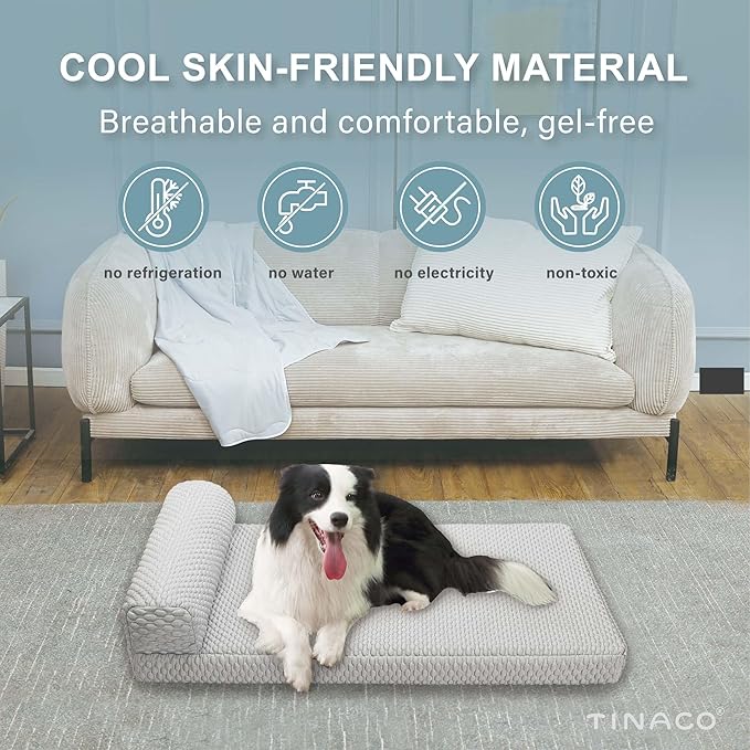 Tinaco Orthopedic Cooling Bed for Large Dogs & Cats, Removable Washable Cover (X-Large, White/Grey)