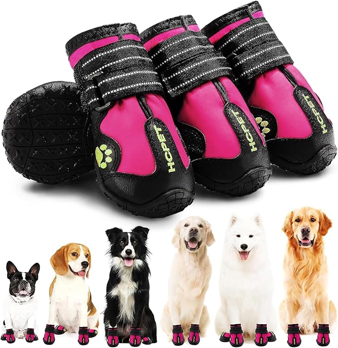 Hcpet Dog Shoes, Dog Boots for Large Dogs, Waterproof Dog Booties Paw Protector for Summer Hot Pavement, Winter Snowy Day, Outdoor Walking, Indoor Hardfloors Anti Slip Sole Pink Size 8