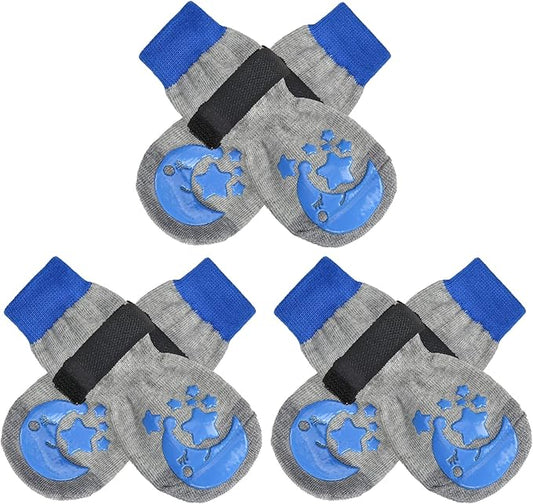 BEAUTYZOO Anti-Slip Dog Socks with Grips Traction Control for Small Medium Large Dogs, Non Skid Indoor Double Side Pet Paw Protector for Hardwood Floor Wear (Moon and Star, Small)