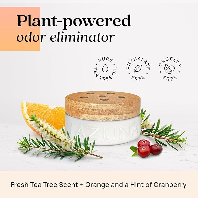 Azuna Air Freshener & Odor Eliminator for Strong Odor | 2 Room Kit Includes (2) Empty Luxe Glass Jar & 12oz Gel Refill with Tea Tree Essential Oil | Simply Citrus | Last 60-90 Days