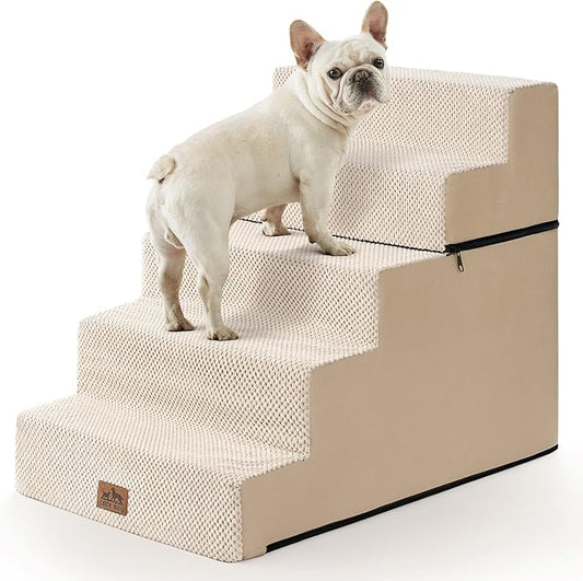 Dog Stairs for Small Dogs, 5 Tier Removable Wider Pet Stairs for Couch and Bed, 23.6" H Non-Slip Dog Steps for Puppies and Old Cats with Support Board, 29.5x19.7x23.6 inch, Beige