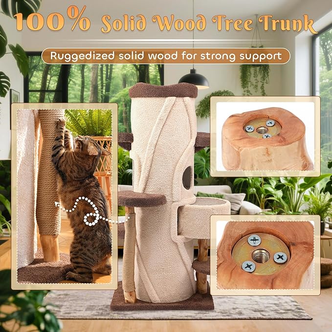 70'' Luxury Heavy Duty Cat Tree for Indoor Cats Adults,Treehouse Theme Large Cat Tower for Home Decoration,Multi-Level Modern Maine Coon Condo with 3*Wood Scratching Post,Perch,Huge House for Multicat