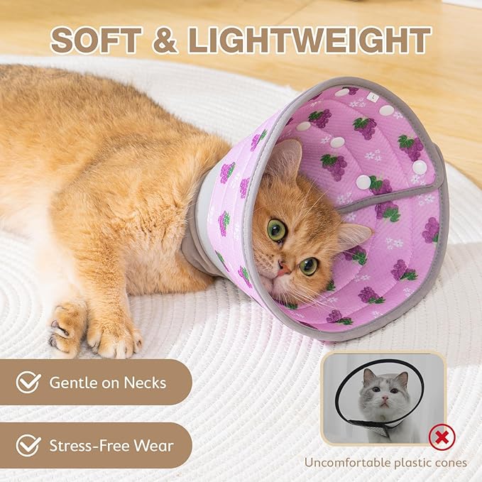 Avont Cat Cone Collar Soft to Stop Licking, Adjustable Foldable Lightweight Kitten Recovery Collar After Surgery for Small Dogs, Elizabeth Cone of Shame Alternative -Grape(S)