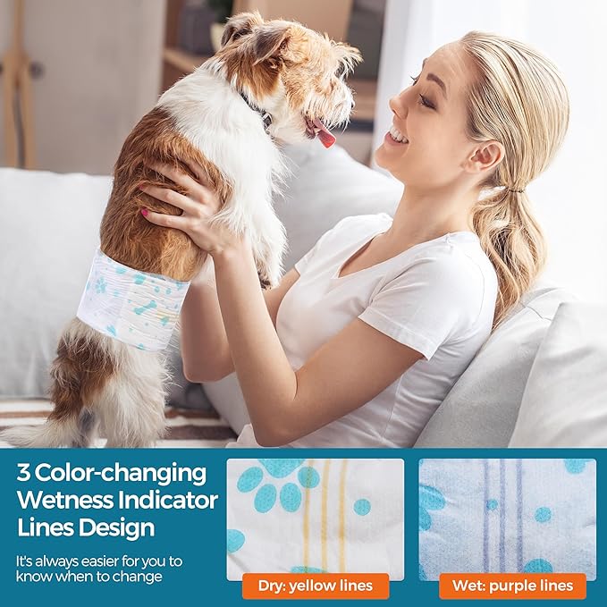 Male Dog Wrap, Disposable Dog Diapers, 40 Count, S (Waist 16.5”-19.7”), Wetness Indicator, Ultra Protection, Leak Proof, Super Absorbent, Soft
