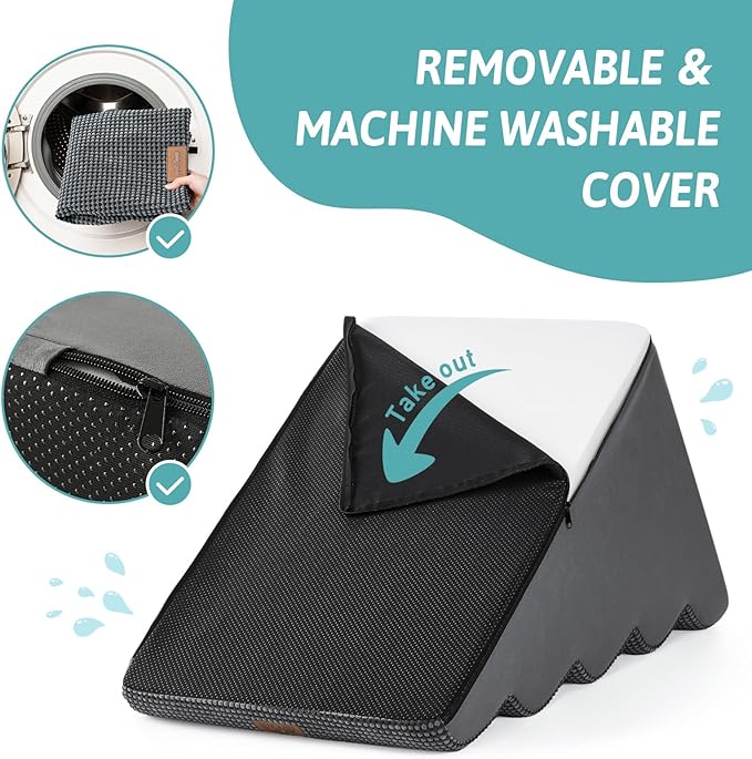 Extra Wide Dog Stairs 19.7" Width, Large Pet Step for Small Medium Dog, Puppy or Cat, Ramp for High Bed or Car, High Density Foam Ladder, Stable, 5 Step, 19.7x33x22.4 in, Dark Grey