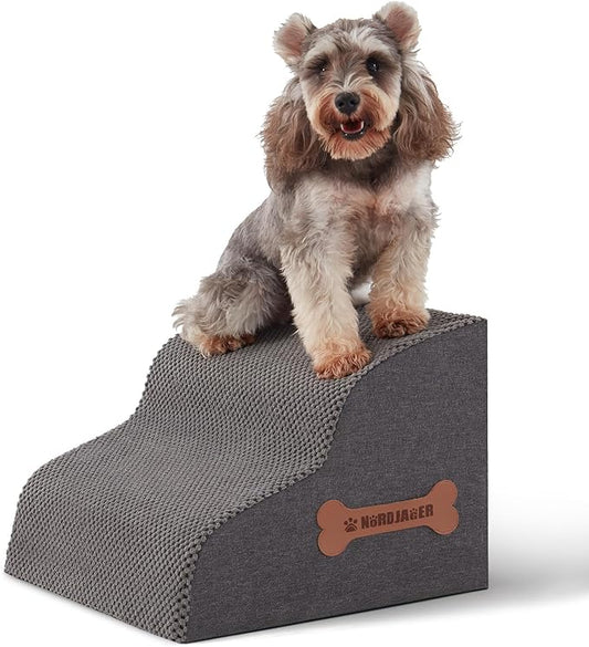 Dog Stairs for Small Dogs and Cats, 2 Steps Pet Stairs to Get on Couch Sofa and Chair, Indoor Non-Slip Balanced Portable Pet Step, High-Density Foam Ramp with Removable Washable Cover, Grey（11.8" H）