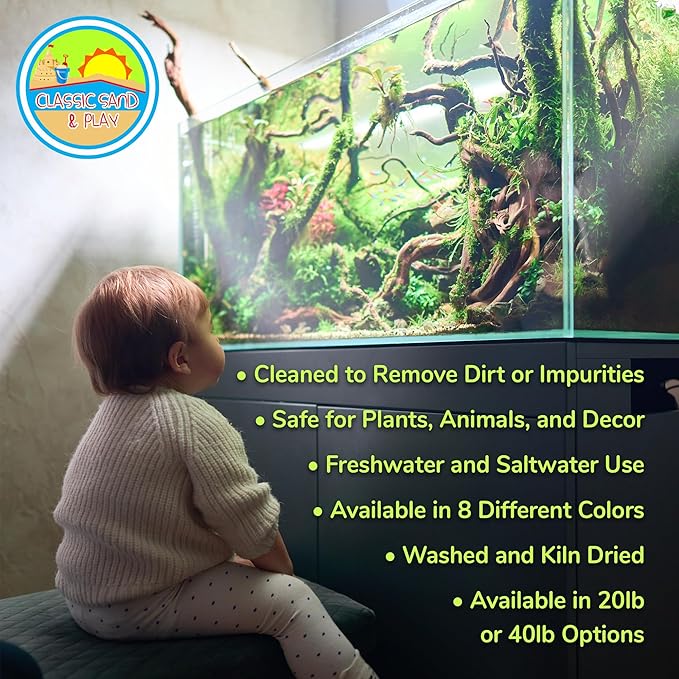 CLASSIC SAND & PLAY Natural Aquarium Sand for Freshwater and Saltwater Tanks, 40 lb. Bag, Improves Filter Life and Filtration Process, Pre-Washed Fine Sand, Red