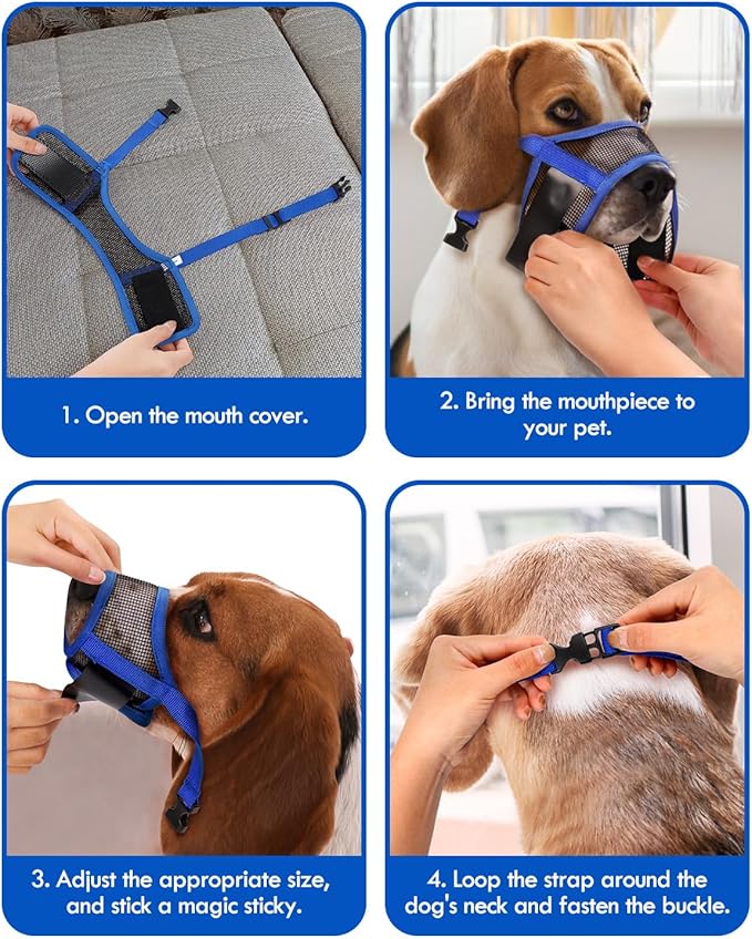Dog Muzzle, Soft Air Mesh Muzzle for Small Medium Large Dogs Anti Biting Barking Chewing, Breathable Drinkable Adjustable Loop Pets Muzzle for German Shepherd Husky Labrador Retriever (Blue,L)