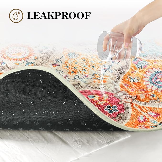 HAOCOO Washable Pee Pads for Dogs, (2 Pack) 3Ft x 4Ft Non-Slip Reusable Puppy Training Pads with Waterproof, Orange Super Absorbent Leak-Proof Whelping Pads Litter Mat for Pet Housebreaking