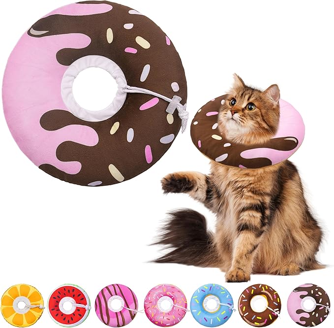 Cat Cone Collar Soft, Adjustable Cat Recovery Collar Kitten Cones to Stop Licking, Cute Donut Neck Donut Pillow After Surgery, Healing Elizabethan Collar for Kittens(Chocolate, Large)