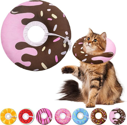 Cat Cone Collar Soft, Adjustable Cat Recovery Collar Kitten Cones to Stop Licking, Cute Donut Neck Donut Pillow After Surgery, Healing Elizabethan Collar for Kittens(Chocolate, Large)