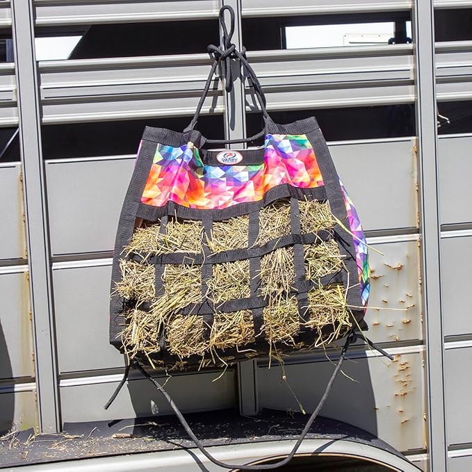 Derby Originals Scratchless Slow Feeder Horse Hay Bag with Super Tough Bottom and 6 Month Warranty (Purple with Charcoal Trim)