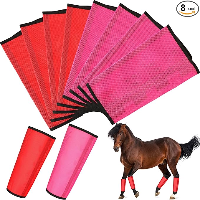 8 Pcs Mesh Fly Boots for Horse Breathable Mesh Horse Boots Protective Horse Leg Wraps Horse Leggings for Preventing Flies and Mosquitoes Bites (Light Pink, Dark Pink)