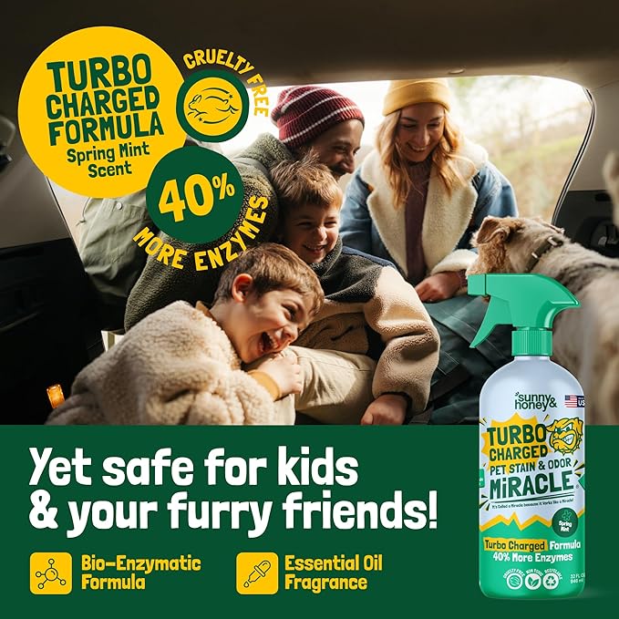 Sunny & Honey Enzyme Carpet Cleaner Spray - 32 Fl Oz, Spring Mint - Pet Urine Remover & Odor Eliminator - Stain Remover