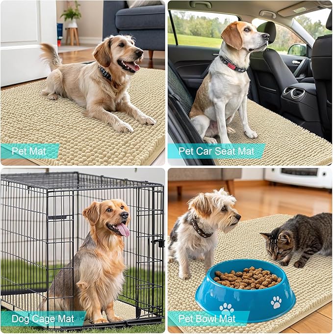 OLANLY Dog Door Mat for Muddy Paws 30x20, Absorbs Moisture and Dirt, Absorbent Non-Slip Washable Doormat, Quick Dry Chenille Mud Mat for Dogs, Entry Indoor Entryway Carpet for Inside Floor, Sand