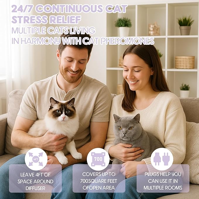 80S Cat Calming Diffuser Kit – Cat Pheromones Calming Liquid, Cat Pheromones Diffuser, 30 Days Continuous Stress & Anxiety Relief, Perfect for Multi-Cat Households, Fits All Common Diffuser Plug in