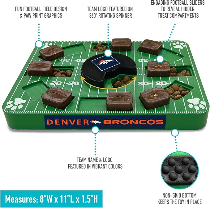 Pets First NFL Denver Broncos Puzzle, Interactive Dog Treat Puzzle Toy